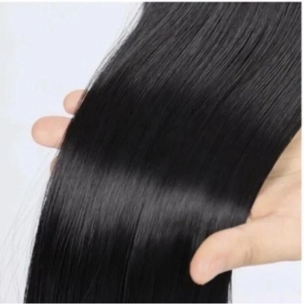High Wrap Around Ponytail Extension Long Straight Black Hair Piece 22” Color #1B